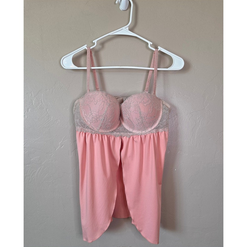 Pink Lace Push up, Babydoll Lingerie Top Peachy Pink Large
